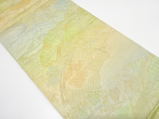 JAPANESE KIMONO / ANTIQUE FUKURO OBI / SILK / WOVEN FENCE PATTERN